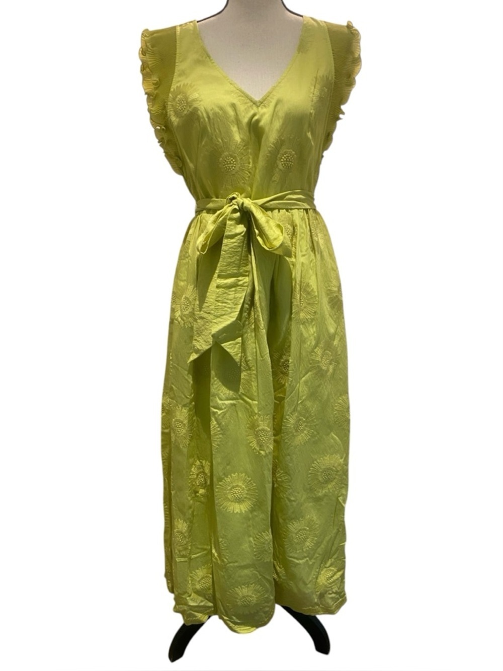 Kate Spade Women’s Bloom Organza Ruffles Lime Green Summer Maxi Dress New size 8